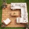 Top view of 12" x 12" acacia wood floor tiles, ideal for outdoor patio or balcony use, showcasing natural beauty and.