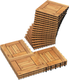 Stacked 12" x 12" acacia wood floor tiles with anti-deformation base, ideal for outdoor patio and balcony use.
