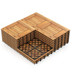 Solid acacia wood 12" x 12" floor tiles with diamond-shaped PP base, ideal for patio, balcony, and poolside use.