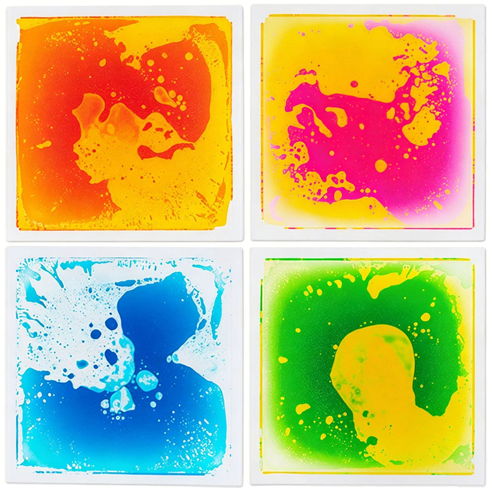 Colorful 12" x 12" toddler sensory floor tiles featuring liquid flow for sensory development and active play.