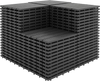 Gray 12” x 12” waterproof PP plastic interlocking deck tiles stacked for patio use, featuring a non-slip design and quick drainage.