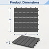 Interlocking 12” x 12” waterproof PP plastic deck tiles in gray, designed for easy installation and quick drainage.