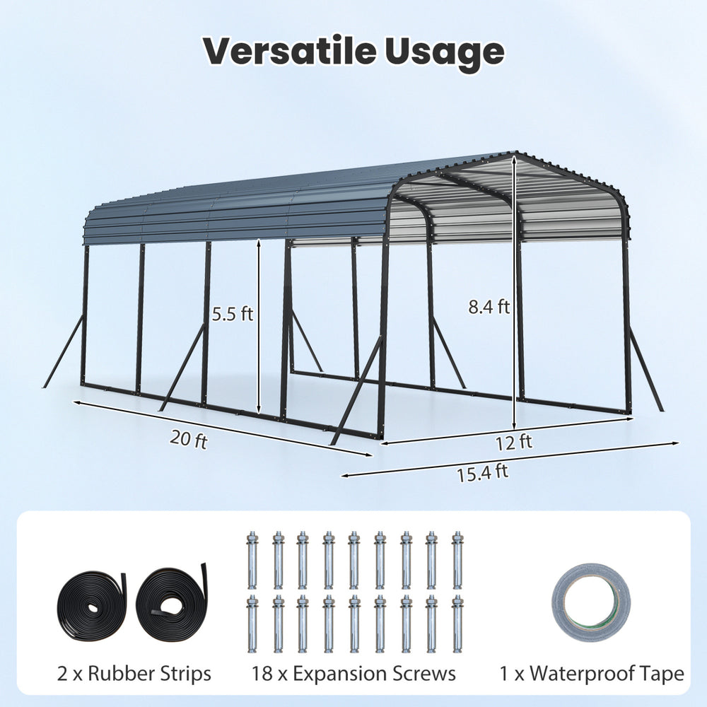 Heavy-duty 12 x 20 feet galvanized steel carport with waterproof roof, ideal for outdoor vehicle and tool storage.