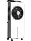 Portable 3-in-1 evaporative air cooler in white with 360° rotating fan blades and remote control for customizable.