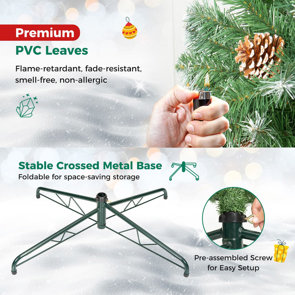 Foldable crossed metal base of the 12ft Artificial Christmas Tree supports easy setup and space-saving storage.
