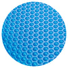 Close-up of the blue bubble design of a pool cover, made from durable PE material for effective heat retention and.