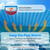 Round above ground pool cover with unique bubble design, retains heat and reduces evaporation for extended swimming.