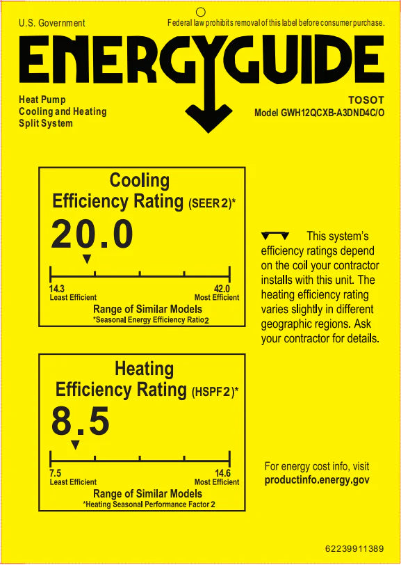 Tosot Mini-Split Air Conditioner with Heat Pump WiFi 12,000 BTU 750 Sq. Ft Cosmo Series New
