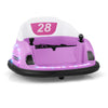 Pink 12V ride-on bumper car for toddlers with remote control, featuring colorful lights and safety belt for secure play.