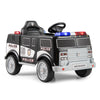 Battery-powered electric police vehicle in black with realistic features, remote control, and fun sound effects for.