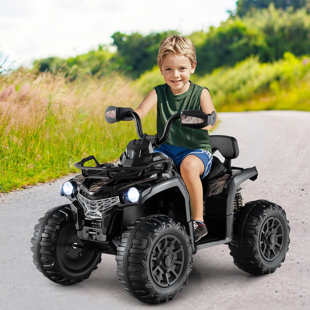 12V Kids Ride On ATV 4 Wheeler with MP3 and Headlights-Solid Black - Gallery View 1 of 12