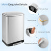 Stainless steel trash can with lock device, 13.2 gal capacity, waterproof surface, and convenient handle for easy use.