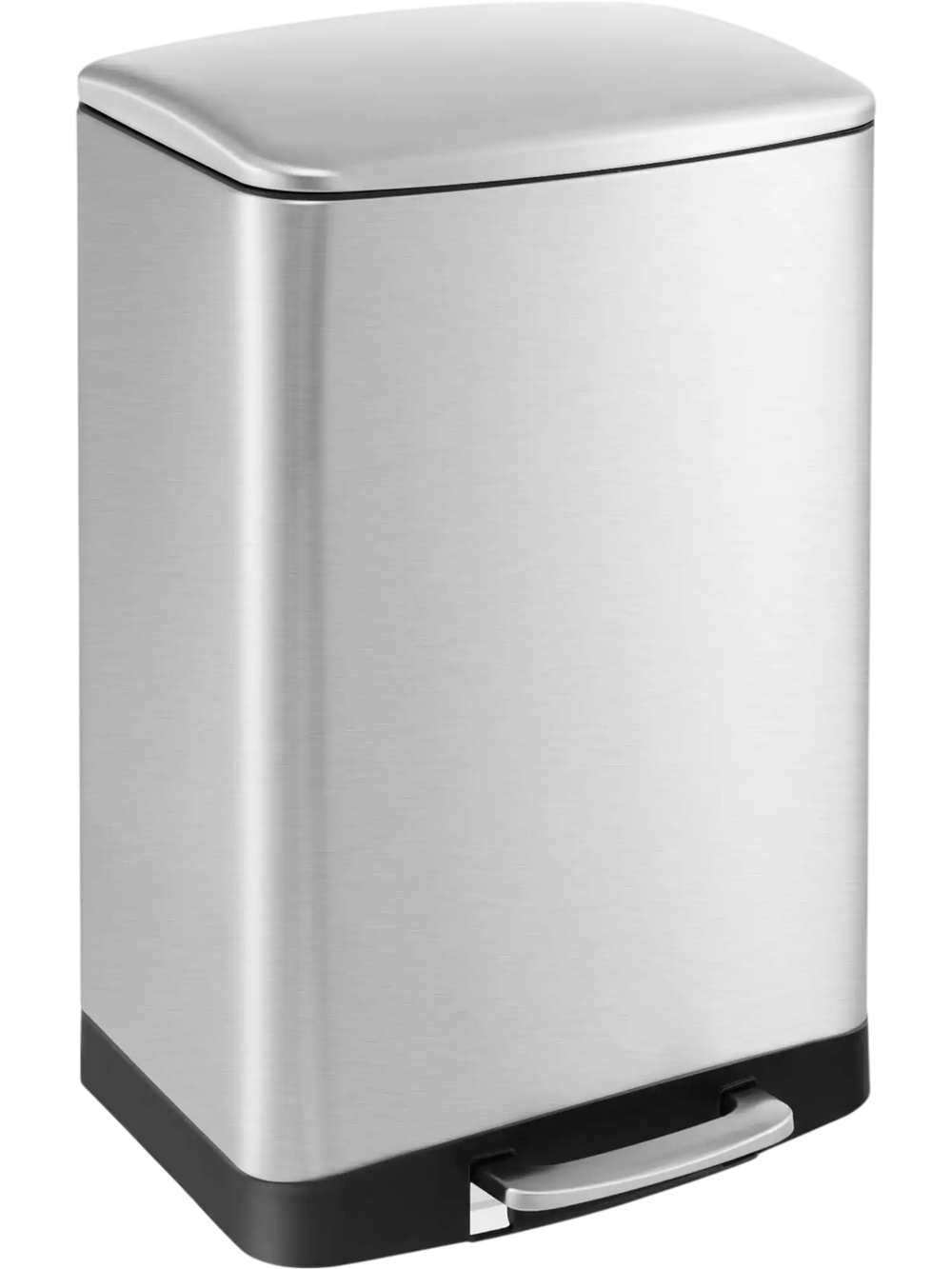Stainless steel 13.2 gal trash can with lock device, anti-fingerprint finish, and soft closing lid for easy waste.