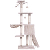 56-inch cat play tree with scratching posts, two platforms, and cozy hideaway, perfect for climbing and lounging.