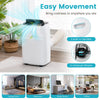 13000 BTU portable air conditioner with 4 universal wheels and 2 handles for easy movement in any room.
