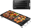 Indoor electric grill with removable touch panel, 1300W, featuring grilled meats and veggies on a non-stick surface.