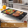 Indoor electric grill with removable touch panel, 1300W heating, featuring grilled vegetables and shrimp for BBQ.