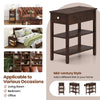 3-tier narrow end table in walnut with drawer and storage shelves, perfect for small spaces in living rooms or offices.