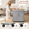 Rolling kitchen island cart in gray with spacious countertop, drawer, and adjustable cabinet shelf for organized.