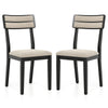 Set of 2 modern dining chairs with black rubber-wood legs and beige linen-feel fabric, ideal for dining rooms.