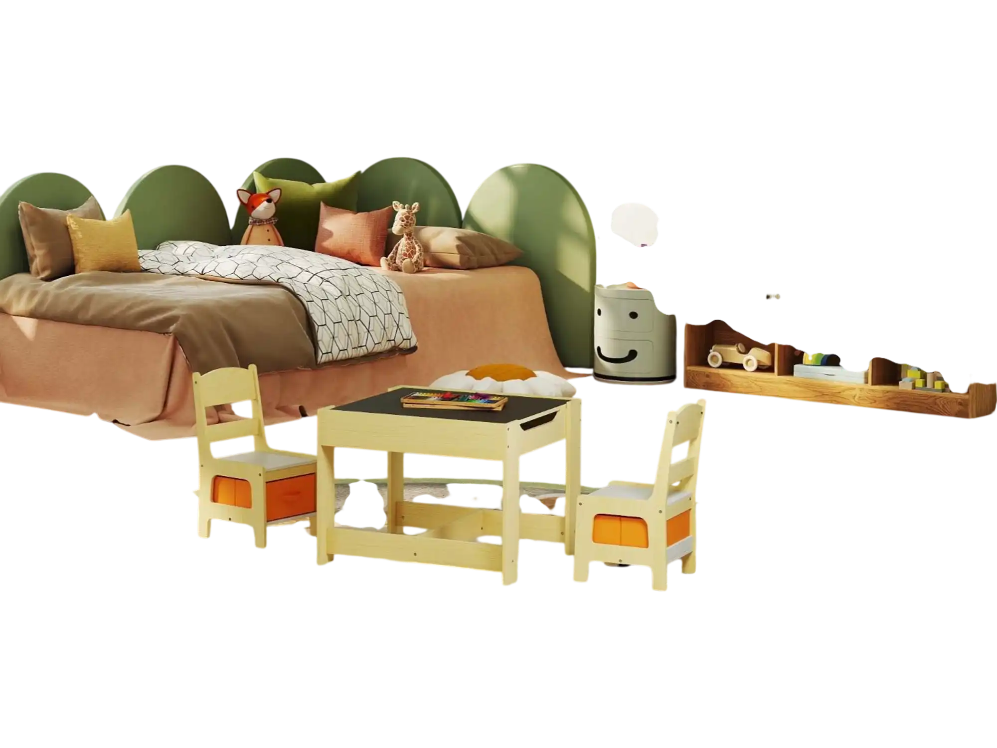 Costway 3-in-1 Kids Table & Chairs Bookshelf Play Kitchen Set 78672644 New