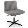 Criss cross legged chair with linen upholstery and wide U-shaped cushion for comfortable office seating.