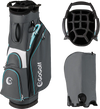 Lightweight gray golf cart bag with 14-way dividers, multiple pockets, and adjustable shoulder strap for easy carrying.