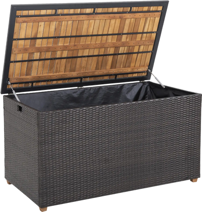 Costway 134 Gallon Rattan Storage Box Solid Acacia Wood Top Zippered Liner 91638745 New