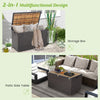 Storage box with zippered liner and solid acacia wood top, featuring hand-woven brown PE rattan, ideal for patio use.