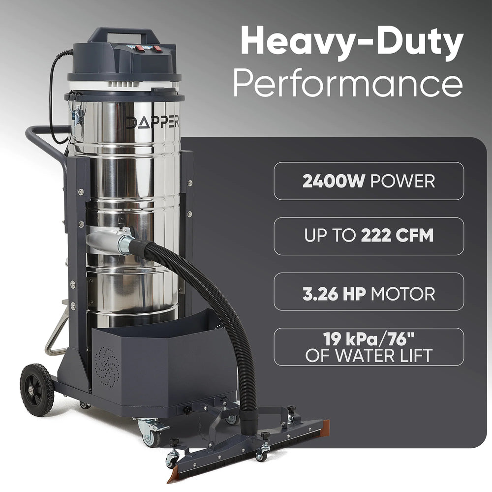 Dapper Supply Industrial Vacuum Wet/Dry 26.5 Gal. 3.3 HP 222 CFM Dual Motor New