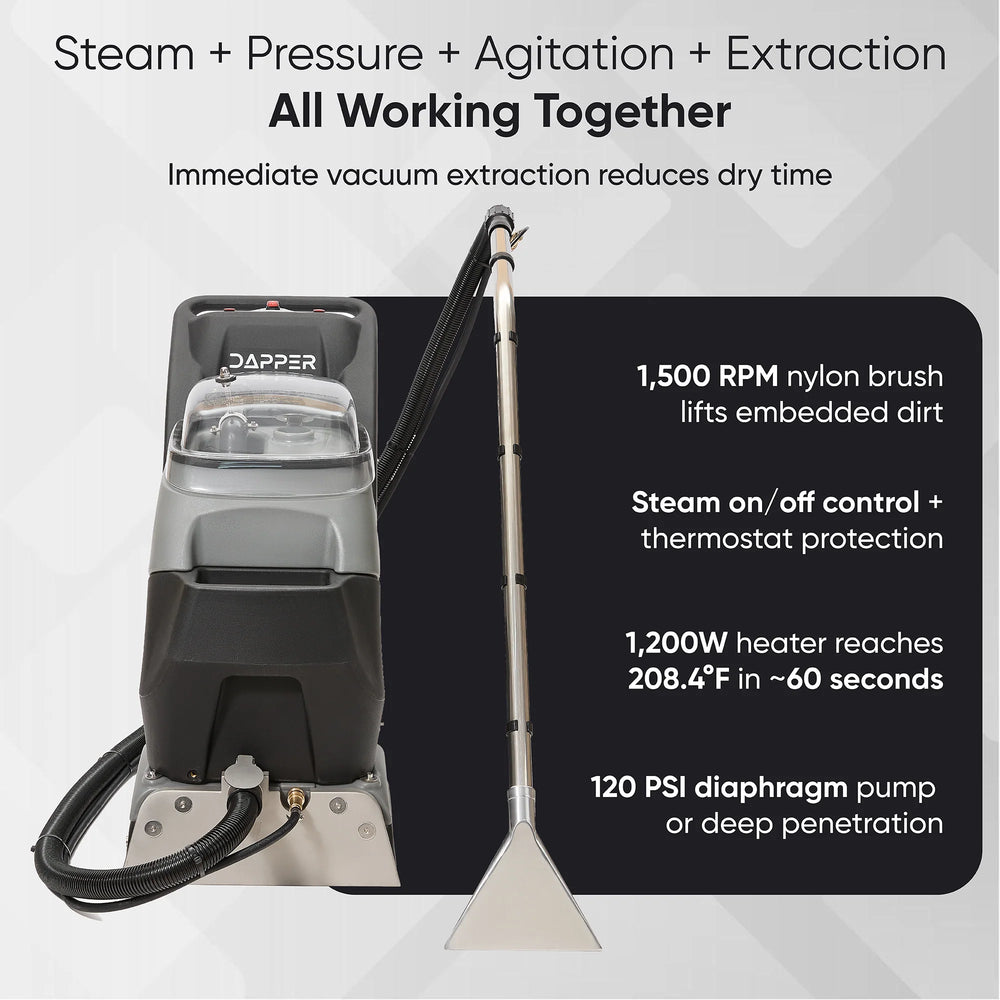Dapper Supply Carpet Extractor 4-in-1 Cold Water Machine with Steam Upholstery & Floor Wand New