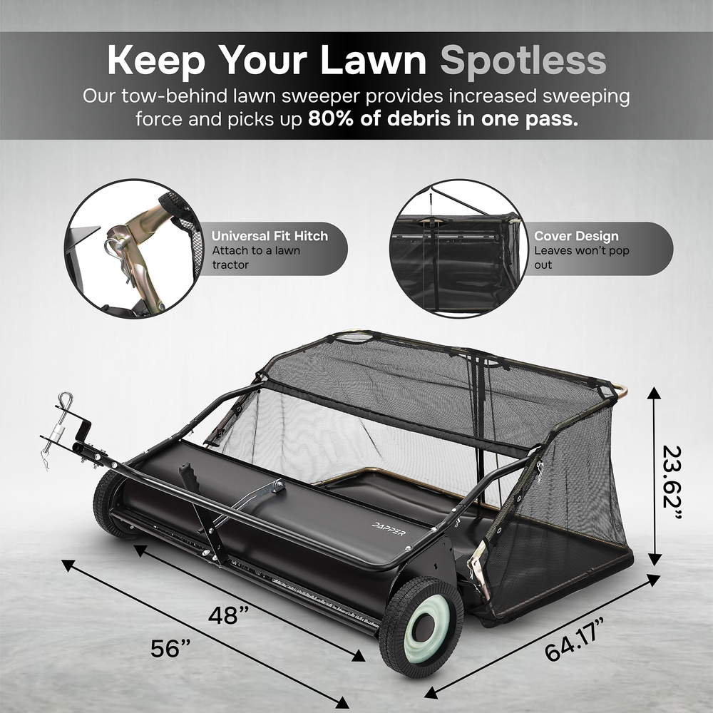 48" Tow Behind Lawn Sweeper with 26 cu. ft Hopper Bag