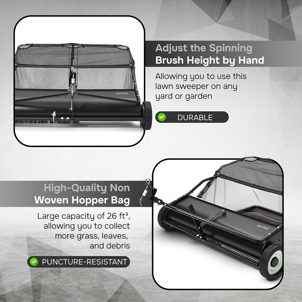 48" Tow Behind Lawn Sweeper with 26 cu. ft Hopper Bag