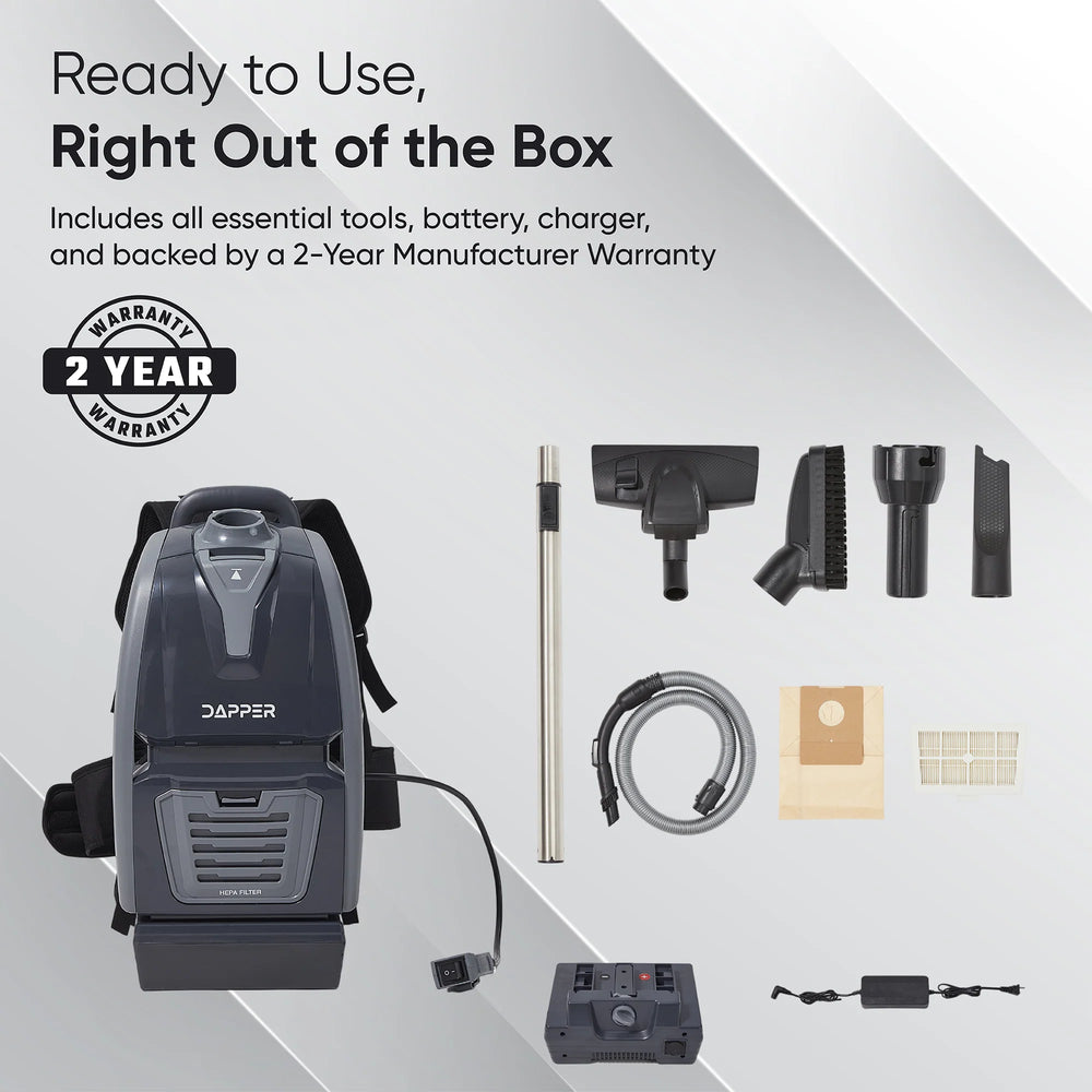 Dapper Supply Commercial Backpack Vacuum & Blower 1 Gal. Battery Powered with Accessories New