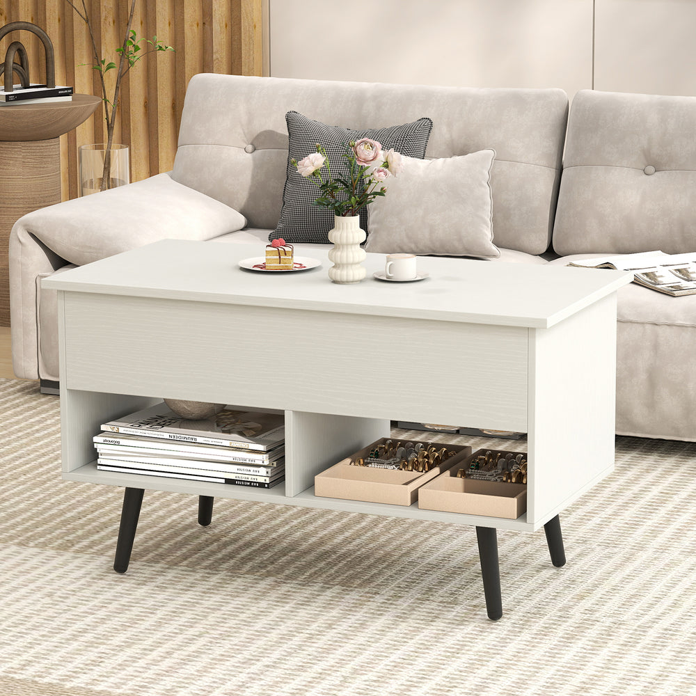 31.5 Inch Lift-Top Coffee Table with Hidden Storage and 2 Open Shelves-White - Gallery View 1 of 9