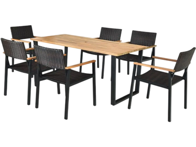 Costway 7-Piece Outdoor Patio Dining Set Acacia Wood Table 13864095 New