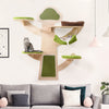 Wall-mounted cat tower with green padded platforms and ultra-soft bed, perfect for play and relaxation in small spaces.