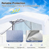 Pop up canopy tent with 210D polyester fabric, silver coating, and mesh netting for outdoor events and sun protection.