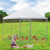 Large hexagonal chicken coop with lockable door, durable steel frame, and wire mesh, ideal for outdoor poultry habitat.