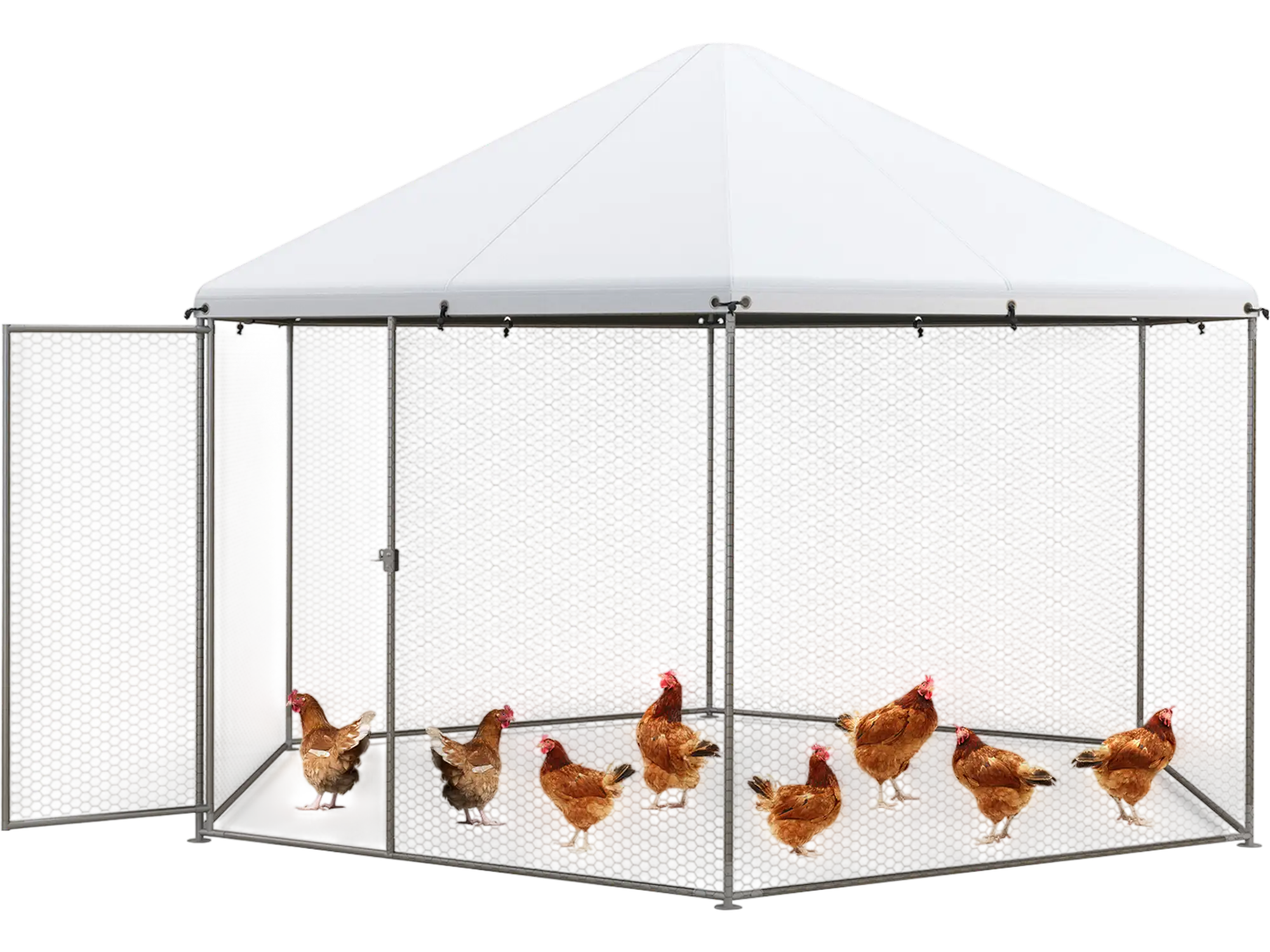 Costway 13' Large Metal Hexagonal Chicken Coop Wire Mesh Lockable Door 43927186 New