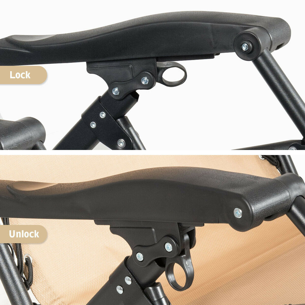 Close-up of the adjustable armrest lock mechanism on the oversize lounge chair in beige, ideal for outdoor relaxation.