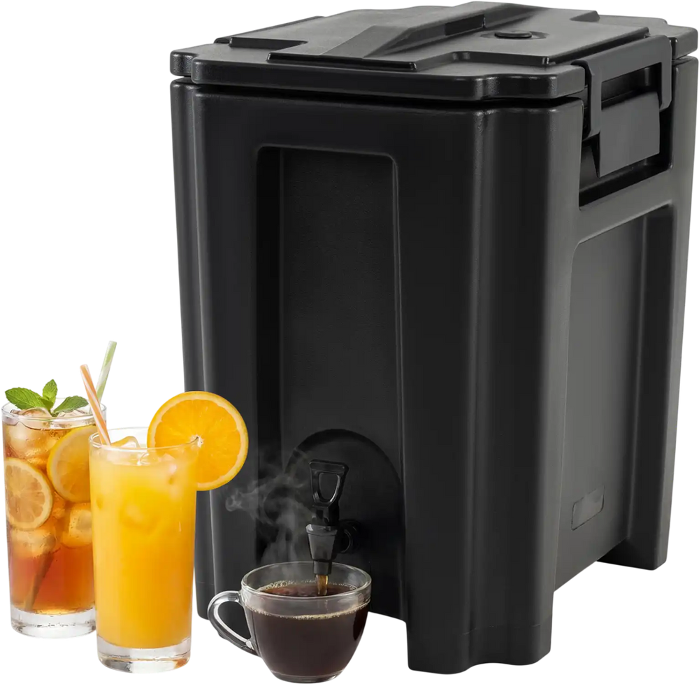 Insulated 13.2 Gal beverage dispenser in black with drip-proof faucet, perfect for catering and outdoor events.