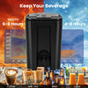 Insulated 13.2 Gal beverage dispenser in black, designed to keep drinks cold for 4-6 hours and warm for 6-8 hours.