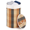 Multicolor 13.2-gallon laundry hamper features a bamboo frame, removable liner, and a lid for dust-free storage.