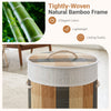 Tightly-woven natural bamboo laundry hamper with removable liner, 13.2-gallon capacity, and lightweight design for easy portability.