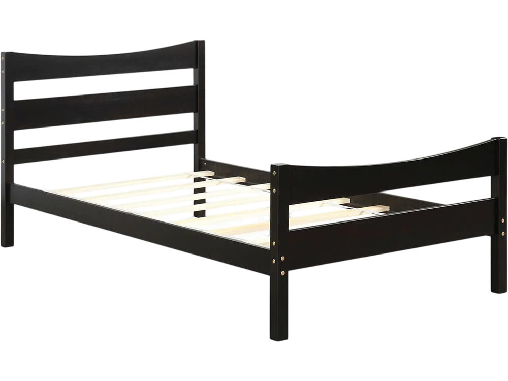 Twin size rustic style platform bed frame in dark brown, made of sturdy pine wood with headboard and footboard for easy.
