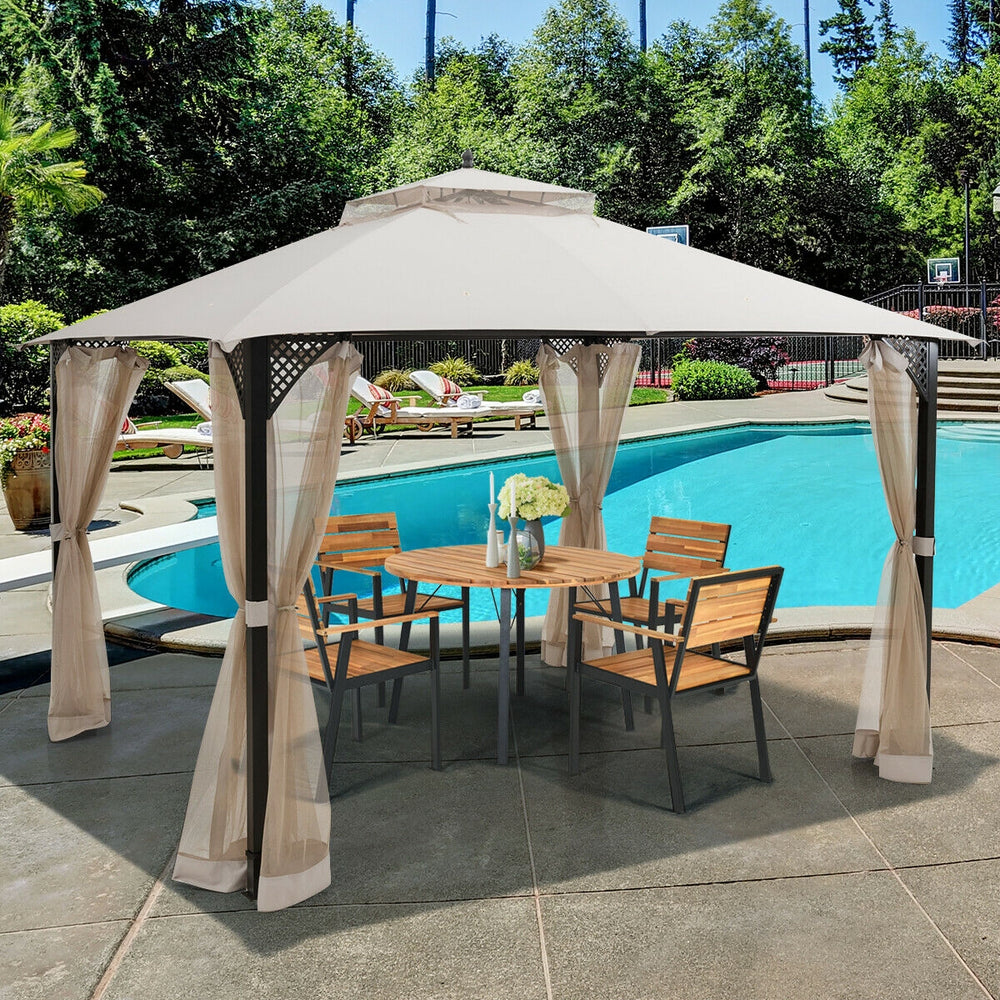 12’ x 10’Outdoor Double Top Patio Gazebo-Beige - Gallery View 1 of 12