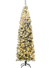 7.5 Feet Pre-lit Snow Flocked Artificial Pencil Christmas Tree with LED Lights