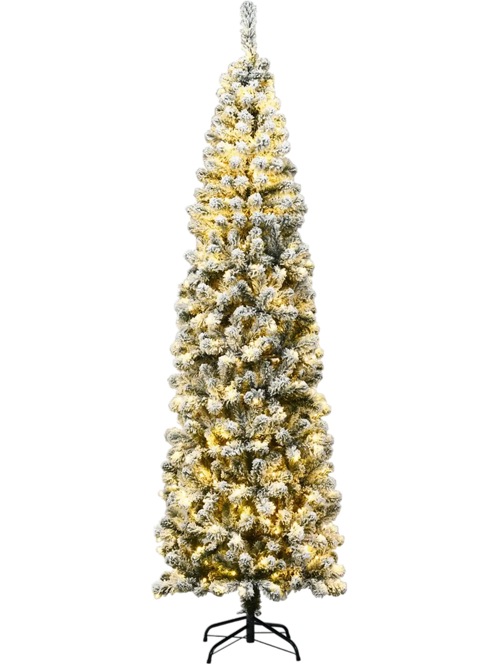 7.5 Feet Pre-lit Snow Flocked Artificial Pencil Christmas Tree with LED Lights