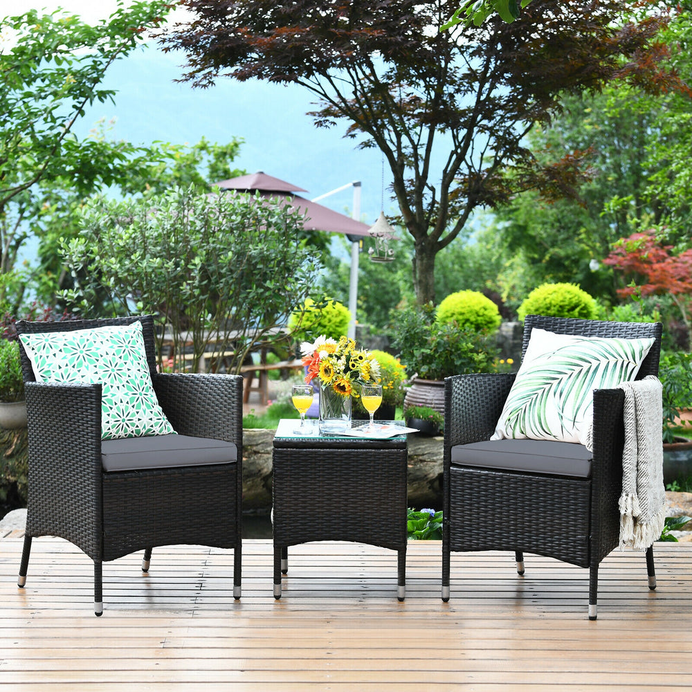 3 Pcs Outdoor Rattan Wicker Furniture Set-Gray - Gallery View 1 of 13